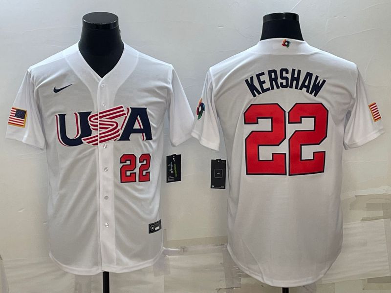 Men 2023 World Cub USA #22 Kershaw White Nike MLB Jersey17->youth mlb jersey->Youth Jersey